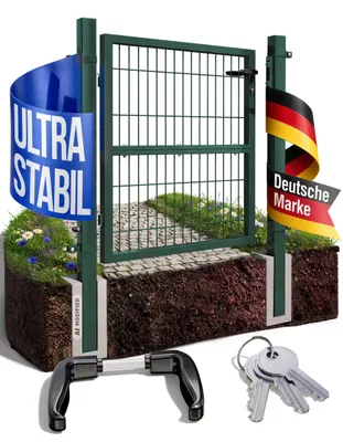 Immagine prodotto di Cancello da giardino, porta da giardino, porta per recinzione, cancello per recinzione, portoncino da giardino, tubo quadrato, antracite, verde, con serratura V2Aox; colore / altezza porta: verde / 100 cm