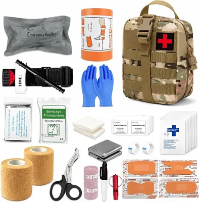 Image de Trousse de premiers secours, 61 pièces, couleur vert camouflage, pour le camping