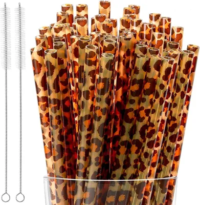Obrázek produktu pro Luipaardí brčka – sada 20 kusů – opakovaně použitelné brčka s leopardím vzorem – dlouhá brčka s leopardím potiskem pro oslavy – koktejly a kelímky