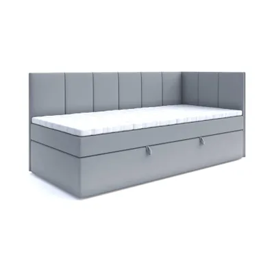 Produktbild von Boxspringbett POLA 100x200 cm, T25 Topper, Kinderbett, Jugendbett, Einzelbetten, Bett, Stauraum Polsterbett, Matratze H3, RECHTS (Grau - Itaka 50)