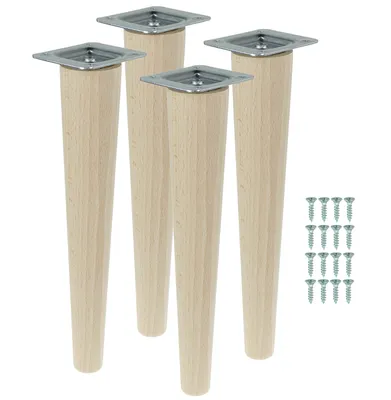 Produktbild von Möbelfüße 25 cm Höhe Holzfüße gerade aus Buche Holzmöbelfüße Tischbeine Möbelbeine Holz Schrank Beine Kegel 4 Stück