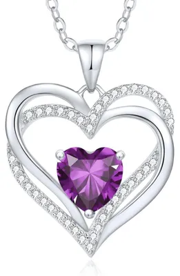 Immagine prodotto di Collana con ciondolo in argento sterling 925, con pietra portafortuna per il mese di febbraio, lunghezza 45+5 cm