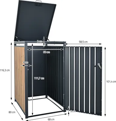 Obrázek produktu pro ML-Design 1 box na 1 popelnici 240L 68x80x116,3 cm antracitový dubový vzhled, ocel, odolný proti povětrnostním vlivům/uzamykatelný