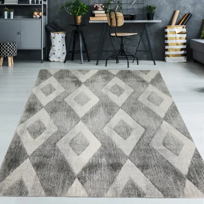 Immagine prodotto di Tappeto astratto con motivi a rombi, colore grigio crema - Dimensioni: 140 x 200 cm