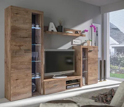 Produktbild von AX LIVING Spacoro Wohnwand Eiche Lefkas Wohnzimmerschrank 270 cm