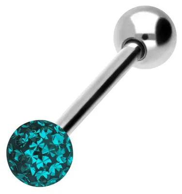 Produktbild von Zungenpiercing, Intim-Piercing Chirurgenstahl Barbell EPOXY- + CHIRURGENSTAHL-KUGEL Farbe: Silber + Kristall: Zirkonblau Stablänge: 16mm