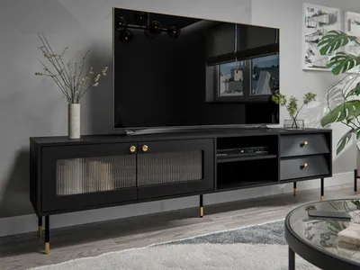 Obrázek produktu pro Prosklený široký TV stolek FORNEY - černý