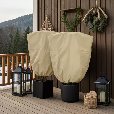 Produktbild von 2er-Set Pflanzenabdeckung XXL, Winterschutz, 240 x 200 cm, Kübelpflanzen Schutzhauben als Frostschutz mit Zugband und Reissverschluss, atmungsaktiv