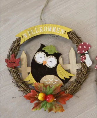 Produktbild von Herbstkranz mit Eule zum Hängen, Ø 20,5 cm, aus Rattan, perfekte herbstliche Dekoration für Türen, Fenster oder als Tischdeko für Halloween oder Herbstfeiern