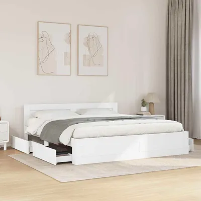 Immagine prodotto di Maison Exclusive - Letto con cassetti, bianco, 193 x 203 cm, realizzato in legno composito