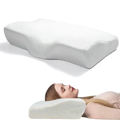 Produktbild von AKKEE Kopfkissen Memory Foam, Orthopädisch, Ergonomisch, Nackenstütze, Druckentlastung, Weich & Bequem, abnehmbarer waschbarer Bezug, Zwei Höhen, Rillenkissen-Design, Weiß, 50x30x10/7cm, 1 Kissen