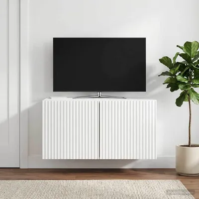 Zdjęcie produktu dla Maison Exclusive – wisząca szafka pod telewizor, biała, z połyskiem, 59,5 x 31 x 30 cm