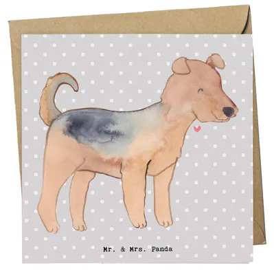 Produktbild von Mr. & Mrs. Panda Klappkarte Airedale Terrier Lebensretter - Grau Pastell - Geschenk, Glückwunschkarte, doppelkarte, Grußkarte, anlasskarte, faltkarte