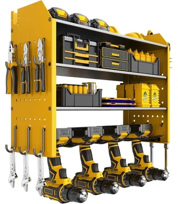 Image de Support mural pour outils, 4 niveaux, jaune, pour garage et atelier
