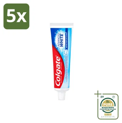 Imagen del producto de 5 unidades de pasta dental Colgate Advanced White, 100 ml cada una, pack ahorro