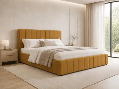 Produktbild von MOEBLO Polsterbett Bett 01 – Doppelbett mit Kopfstütze, Rahmenbettgestell, Bettkasten, Lattenrost und gepolstertem Kopfteil - 180x200 - Amber (TRINITY 26), KI-generiertes Bild