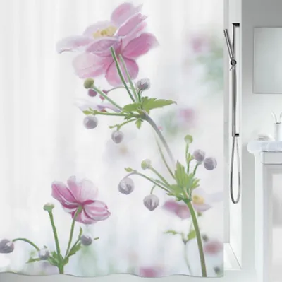 Produktbild von Spirella Anti-Schimmel Duschvorhang - Anti-Bakteriell, waschbar, wasserdicht, Polyester, „Anemone Blumen“ 180x200cm
