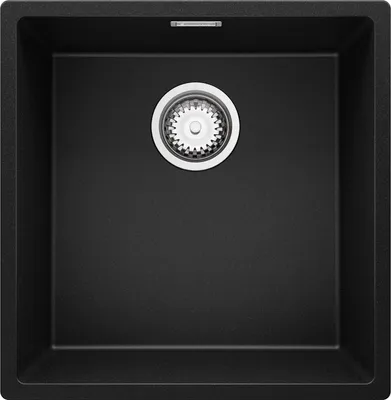 Produktbild von PRIMAGRAN Spülbecken Schwarz 46x47cm, Granitspüle 1 Becken + Ablauf-Set, Küchenspüle ab 50er Unterschrank - London Slim