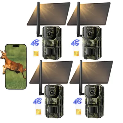 Produktbild von Usogood 4G LTE Solar Wildkamera mit Handyübertragung App Wildkamera mit SIM Karte 2K Wildkamera Bewegungsmelder Nachtsicht Wasserdicht GPS 4PC