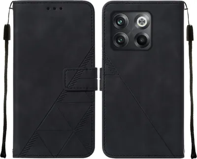 Obrázek produktu pro Flipové kožené pouzdro pro OnePlus 10T 5G peněženkový design pouzdro s embosováním, držákem karet a stojánkem černé