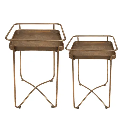 Produktbild von Clayre & Eef Beistelltisch 2er Set 38x38x53 cm Goldfarbig Metall