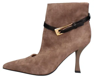 Produktbild von Damen-Stiefelette echtes Leder spitz Stiletto-Absatz mit goldenem Schnallenverschluss Black B 36