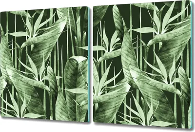 Produktbild von Herd-Abdeckplatte Glas Schneidebrett Ceranfeld-Abdeckung - 2x 40x52 cm - Dunkler Dschungel