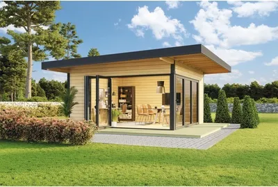 Produktbild von Lasita Maja Gartenhaus / Ferienhaus Domeo 9 Natur/Anthrazit, Farbe:naturbelassen, Dachform:Pultdach