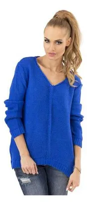 Produktbild von Damen Pullover Strickpullover V-Ausschnitt Gr. S/M; Blau