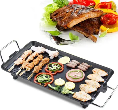 Obrázek produktu pro Elektrický stolní gril BBQ Elektrický gril s regulací teploty, nepřilnavý povlak, bezkouřová grilovací deska Teppanyaki 1350W