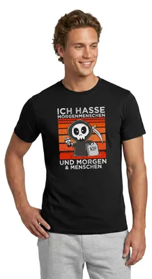 Produktbild von Spreadshirt Ich Hasse Morgenmenschen Lustiger Sensenmann Männer T-Shirt, M, Schwarz