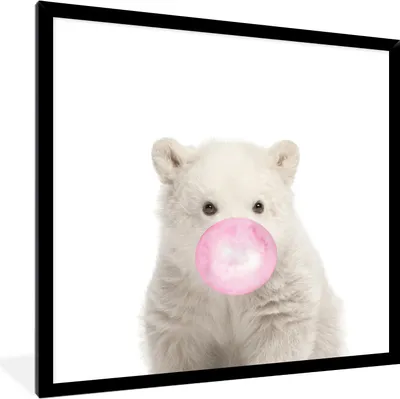 Produktbild von MuchoWow® Gerahmtes Poster Tiere - Eisbär - Kinder - Mädchen - Rosa - Winter 40x40 cm - Poster mit Schwarzem Bilderrahmen Wandposter Rahmen Foto Bilder - Mit Rahmen - Wanddekoration Schlafzimmer