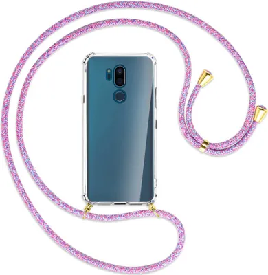 Produktbild von Handykette Backcover-Schutzhülle mit Band (Metall goldfarben) für LG G7 ThinQ, LG G7+ (G710EM) - lila/rosa/blau