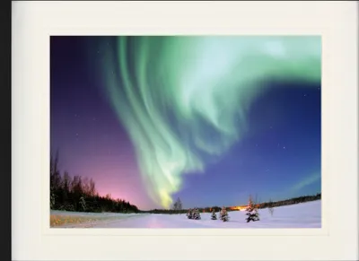 Produktbild von Polarlichter Gerahmtes Bild Mit Edlem Passepartout | Wand-Bilder | Im Bilderrahmen - Polarlichtœber Der Schneelandschaft (60 x 80 cm)