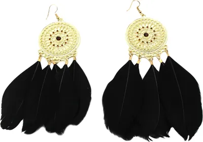 Produktbild von 1 Paar XXL Feder Ohrhänger Boho Ohrringe Schwarz