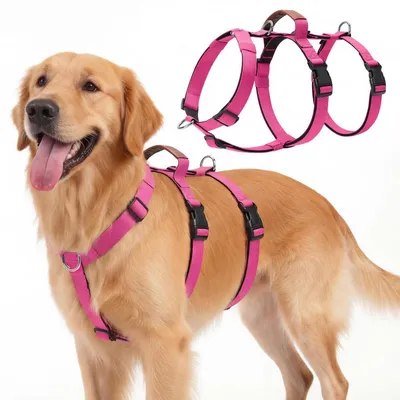Produktbild von Hundegeschirr Ausbruchsicher Anti Zug Verstellbar mit Griff Atmungsaktiv Rosenrot XL