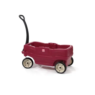 Image de Step2 Neighborhoor Wagon Chariot à bras avec 2 sièges | Chariot à main pour enfants en rouge | Chariot de transport en plastique avec barre de poussée