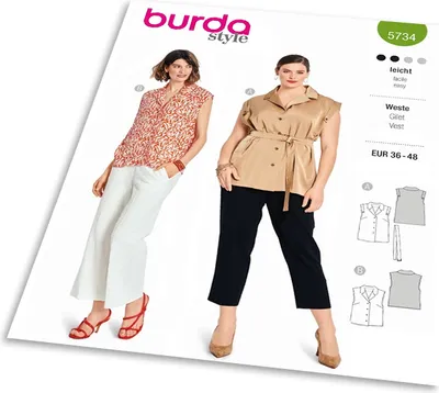 Obrázok produktu pre Strih Burda 5734 - Košeľa bez rukávu, zapínacia blúzka