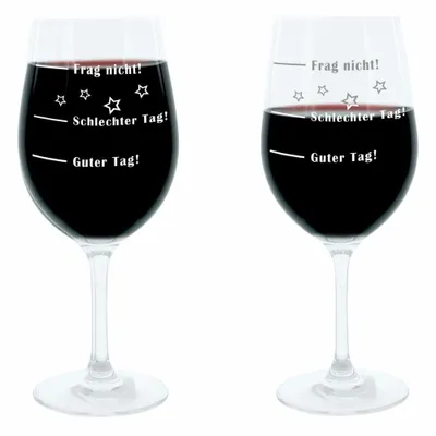 Immagine prodotto di Bicchiere da vino Leonardo XL, set di 2, Buona giornata!, Cattiva giornata!, Non chiedere!, Bicchiere Mood con incisione divertente, Bicchiere da vino Mood, 610 ml