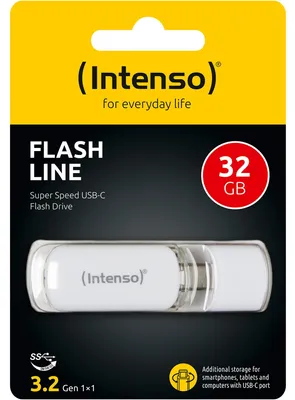Obrázek produktu pro Intenso Flash Line, 32 GB, USB typu C, 3.2 Gen 1 (3.1 Gen 1), 70 MB/s, Čepice, Bílá