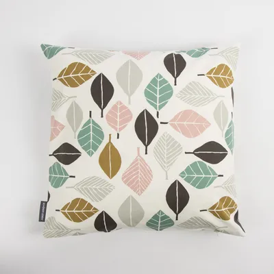 Produktbild von Schöner Leben Kissenhülle Blätter weiß petrol rosa 50x50cm