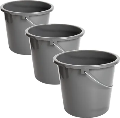 Produktbild von Vielseitige Haushaltseimer 10l 3er-Set mit Metallgriff, Messskala, robust, grau