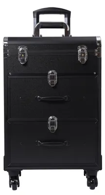 Immagine prodotto di Valigetta per trucco con rotelle - Trolley per cosmetici - Capacità 20–35 L - 3 ripiani - Chiudibile a chiave - Telaio in alluminio con pannelli ignifughi - Nero