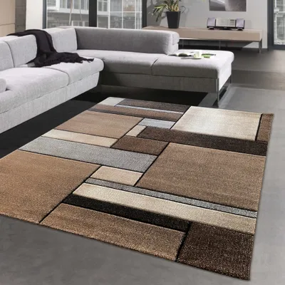 Obrázek produktu pro Moderní abstraktní designový koberec s obdélníky v béžové barvě - 160 x 230 cm
