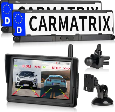 Produktbild von CARMATRIX Duo Solar Rückfahrsystem HD Rückfahrkamera im Nummernschild mit PDC Sensoren für Vorne und Hinten (Versandrückläufer)