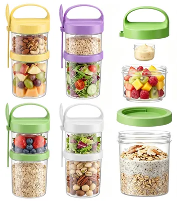 Müslibecher to go, 4er-Set, 360+560 ml, mit Löffel, auslaufsicher