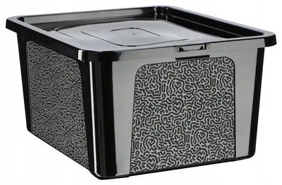 Image de Boîte de rangement en plastique - 20 l - Avec couvercle - Fermeture par clips - Grande boîte de rangement - Noir
