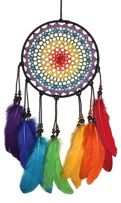 Gehäkeltes Wandornament mit Federn, bunt, 20 cm, handgefertigt