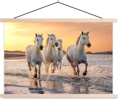 Produktbild von MuchoWow® Textilposter Pferde - Sonne - Meer - Strand - Tiere 60x40 cm mit holzfarbenen Rahmen - Bilder