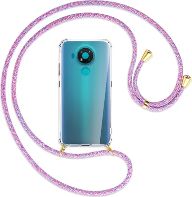 Produktbild von Handykette Backcover-Schutzhülle mit Band (Metall goldfarben) für Nokia 3.4 - lila/rosa/blau